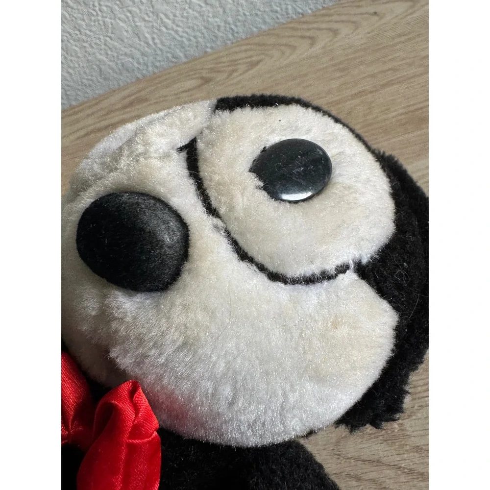 Felix the Cat Plush Stuffed Animal A&A Amusement Red Bow Vintage 7 inch Stained